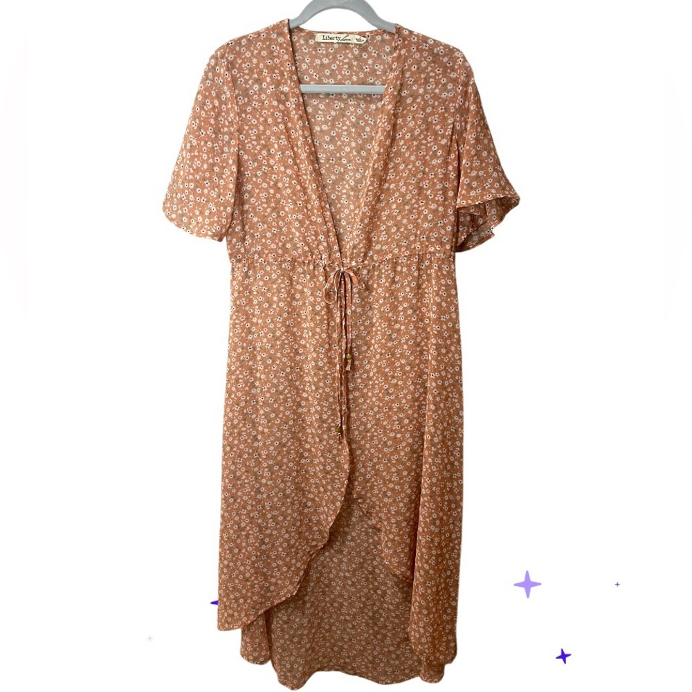 Liberty Love  Boho Duster Floral Long Swim Cover Up SZ L EUC